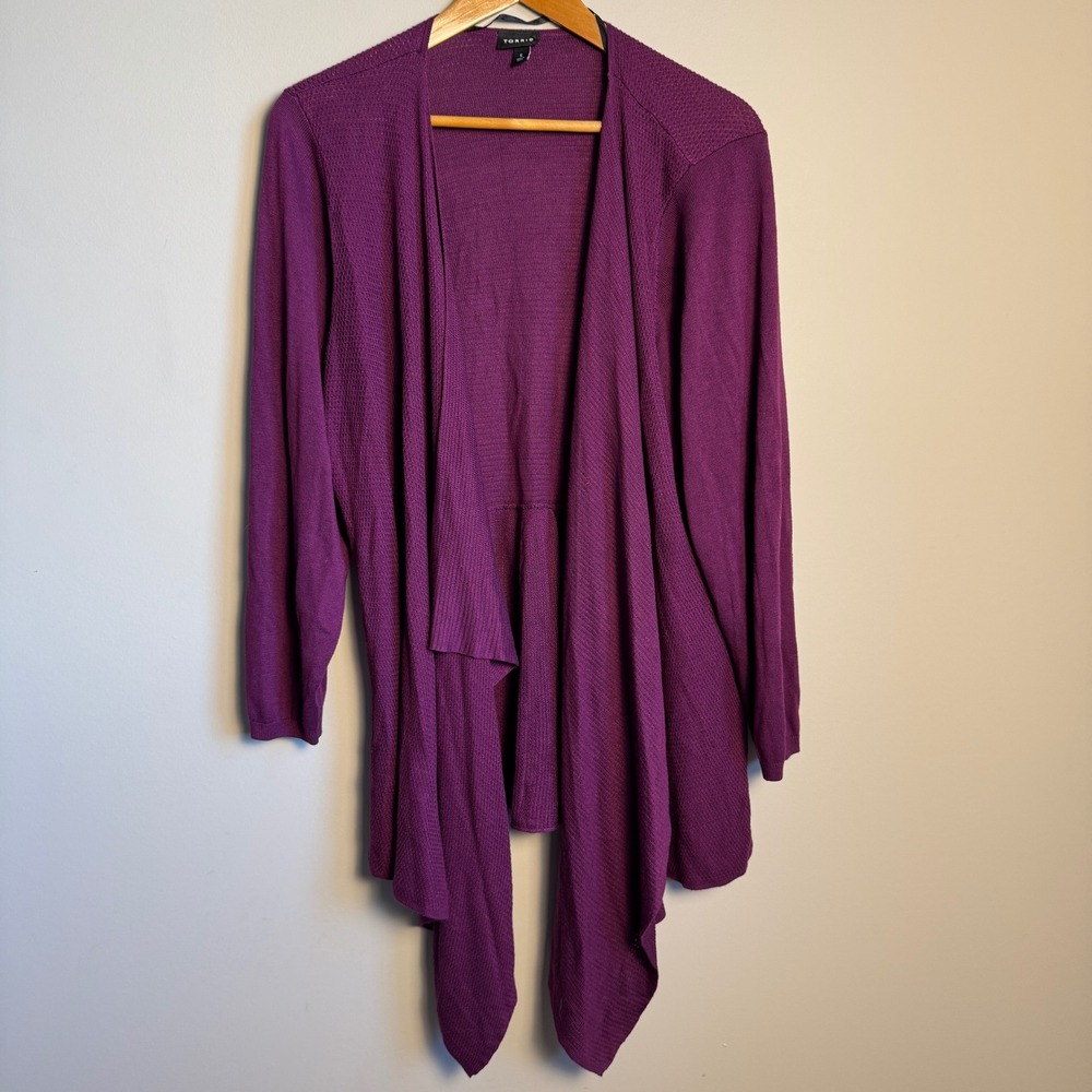 Torrid Womens Textured Open Front Waterfall‎ Cardigan Sweater Purple 5X Career